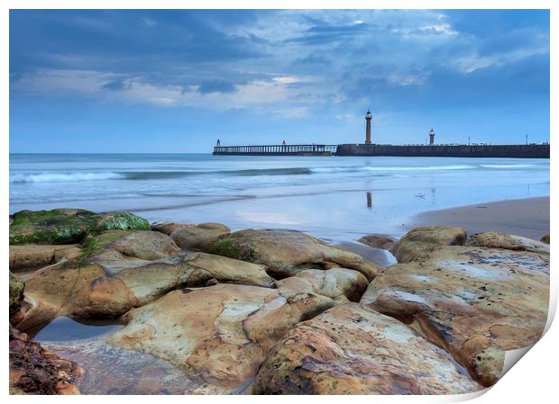 Whitby pier from the North Beach Print by John Hall