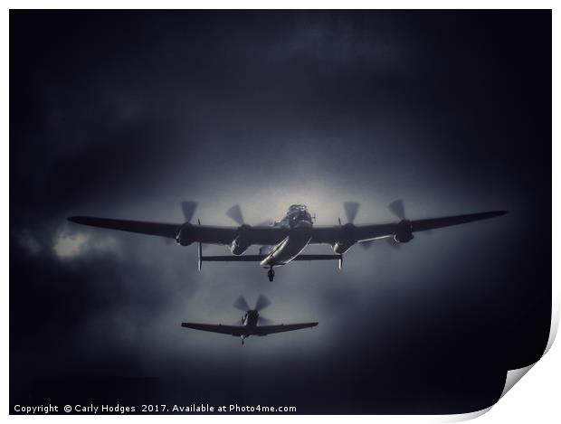 Escorted Home - Lancaster and Spitfire Print by Carly Hodges