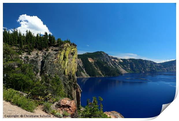 Crater Lake And Lava Cliff Print by Christiane Schulze