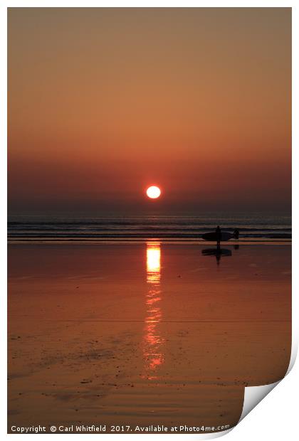 Sunset Surfer at Westward Ho! Print by Carl Whitfield