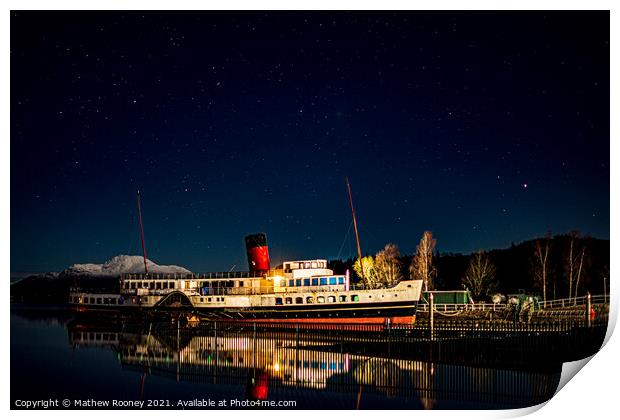 Majestic Night View of Maid of the Loch Print by Mathew Rooney