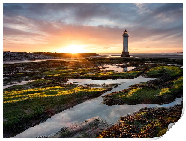 Sunset at New Brightons Perch Rock Lighthouse Print by Andrew George