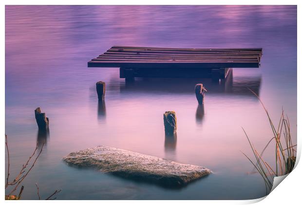 A Wooden Fishing Pontoon at sunset  Print by Andrew George