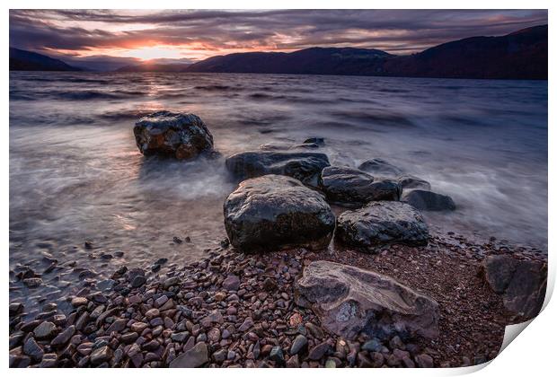 Loch Ness Fiery Sunset Print by John Frid