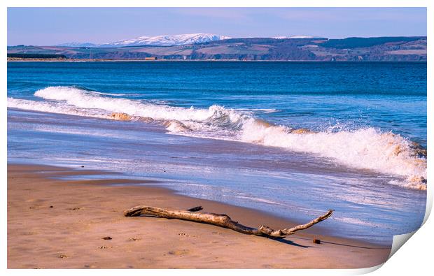 Waves breaking on the Secret Beach at Nairn Print by John Frid