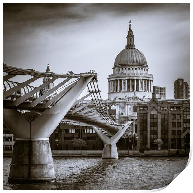 St Paul's Cathedral and Millennium Bridge Print by John Frid