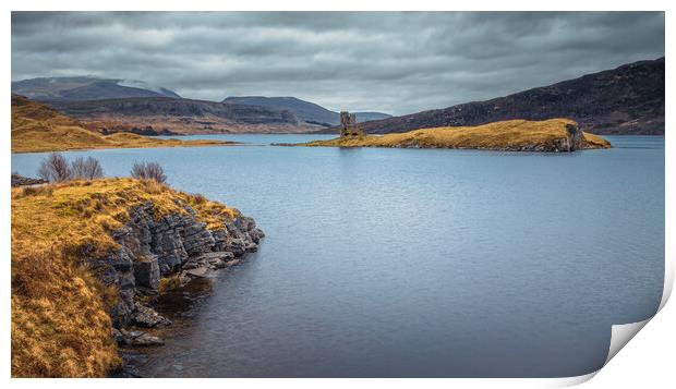 Loch Assynt and Ardvreck Castle Panorama Print by John Frid