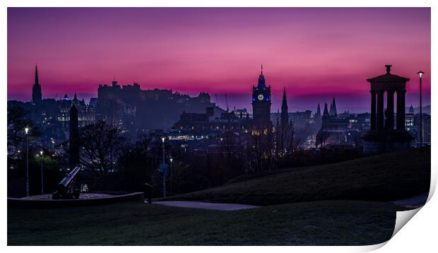 Edinburgh Skyline at Sunset from Caltom Hill Print by John Frid