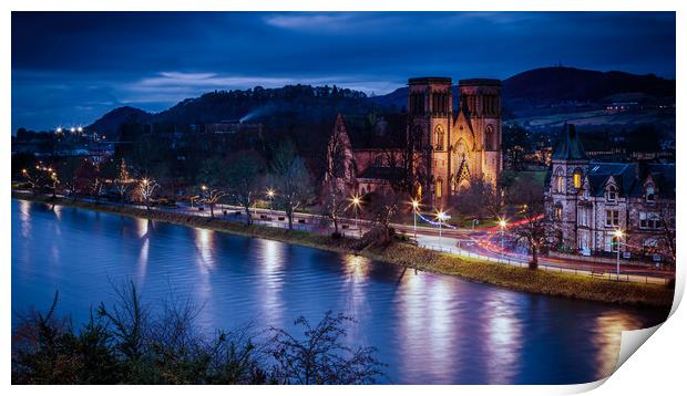 Inverness Cathedral at Night Print by John Frid
