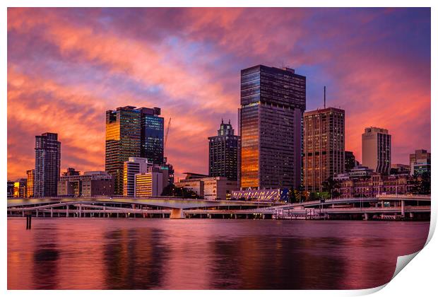Brisbane City Skyline at Sunset Print by John Frid