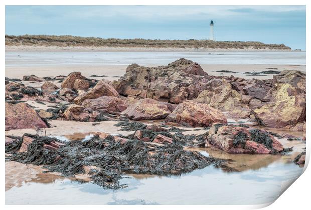 Covesea Lighthouse at Lossiemouth Print by John Frid