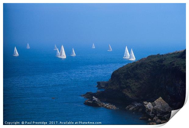 Yachts off the South Devon Coast Print by Paul F Prestidge