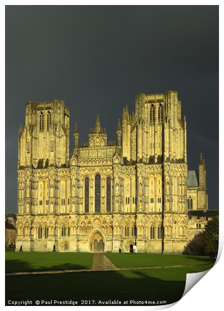 Wells Cathedral in Storm Lighting Print by Paul F Prestidge