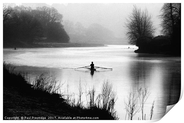 Early Morning Rowers on River Dart Print by Paul F Prestidge