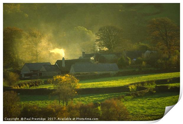 Devon Thatched Farm Cottage in Autumn Print by Paul F Prestidge