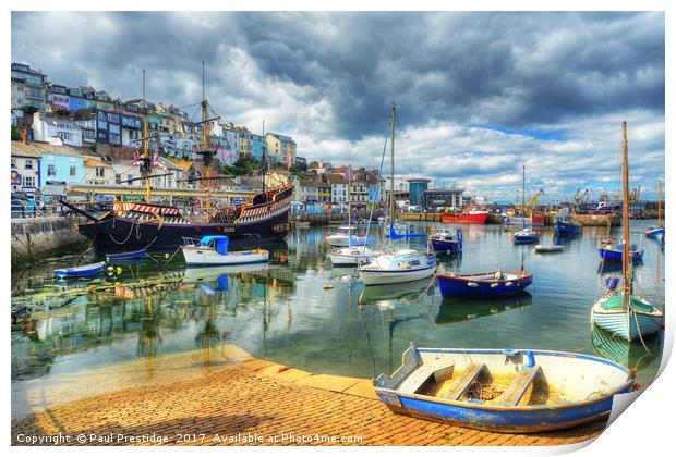 Th 'Golden Hind' replica in Brixham Harbour Print by Paul F Prestidge