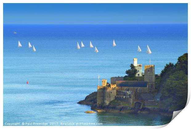 Yachts Racing off Dartmouth Castle and Church Print by Paul F Prestidge