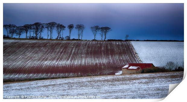 Red Roofed Barn in Snow Print by Paul F Prestidge