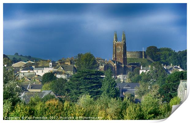 Totnes Church and Castle in Autumn Print by Paul F Prestidge