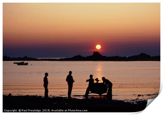 Sunset at Cobo Bay Print by Paul F Prestidge