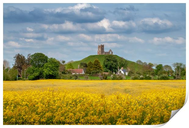 A Yellow Field at Burrow Mump Print by Paul F Prestidge