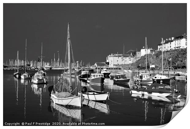 Brixham Harbour in July Monochrome                 Print by Paul F Prestidge
