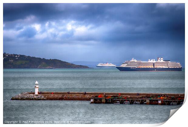 Liners at anchor in Torbay Print by Paul F Prestidge