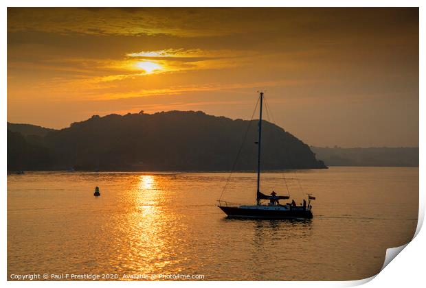 Yacht at Sunset, Brixham Print by Paul F Prestidge