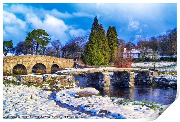 Snowy Medieval Clapper Bridge Print by Paul F Prestidge