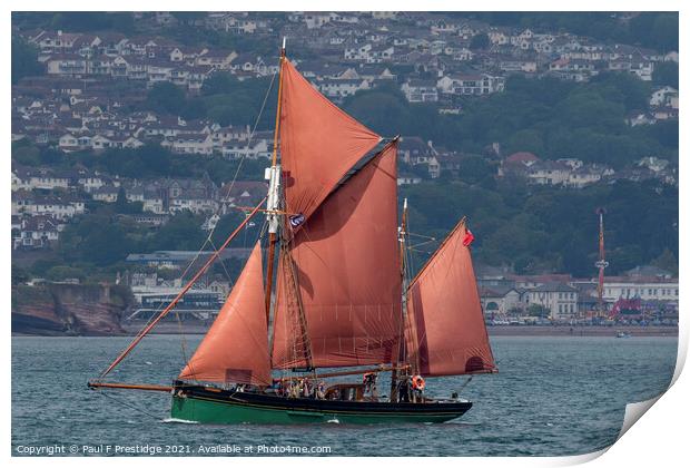 The Provident Sail Trawler off Paignton Print by Paul F Prestidge