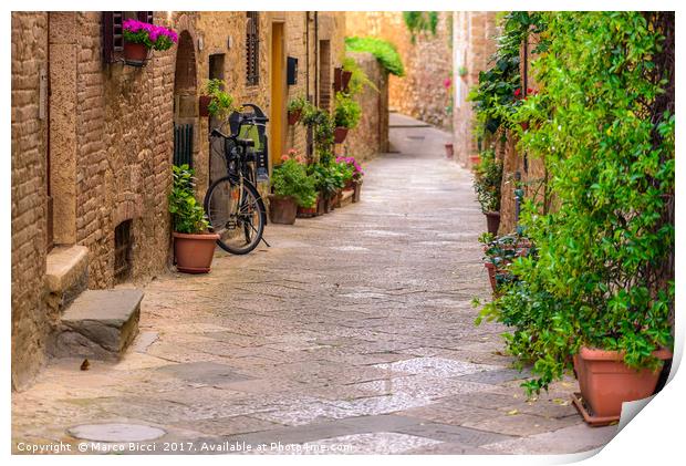 Bicycle leaning against the wall Print by Marco Bicci