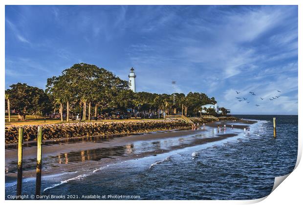 Seaside Park with Lighthouse in Background Print by Darryl Brooks
