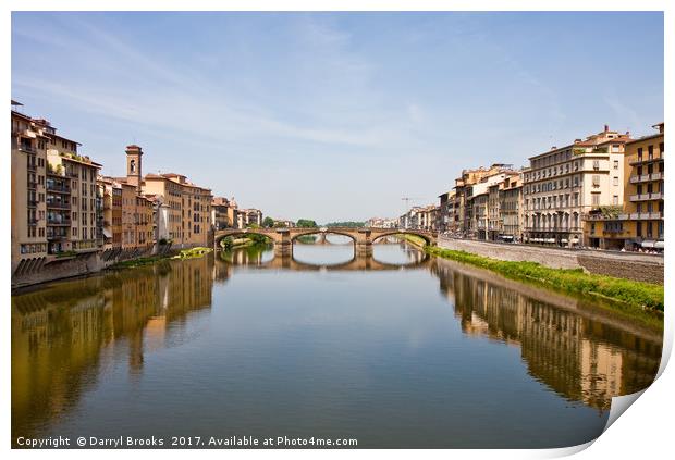 Bridge Over Arno River in Florence Italy Print by Darryl Brooks