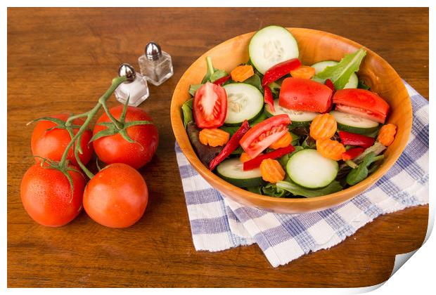 Garden Salad with Vine Tomatoes Print by Darryl Brooks