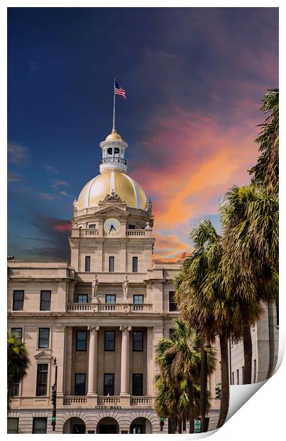 Savannah City Hall and Palm Trees Print by Darryl Brooks