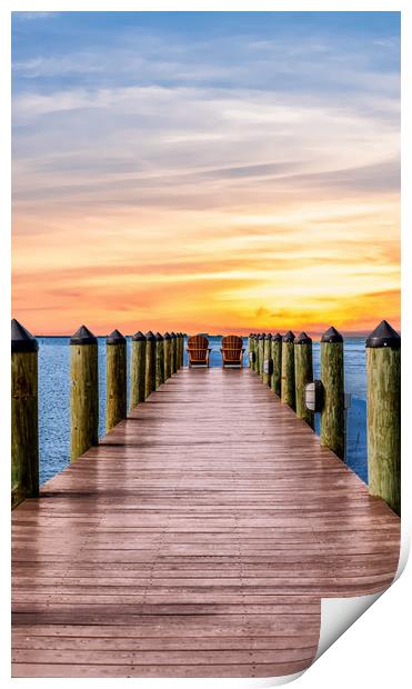 Adirondack Chairs at End of Pier Print by Darryl Brooks