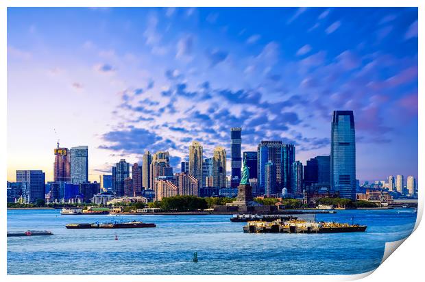 Statue of Liberty and Jersey City in Blue Hour Print by Darryl Brooks