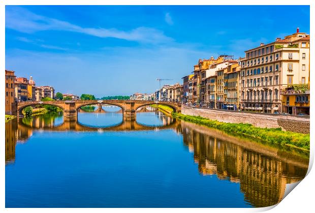 Bridge and Buildings on Arno River Print by Darryl Brooks