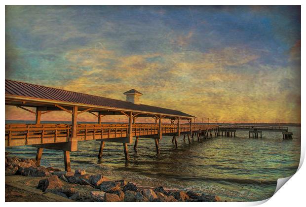 Empty Pier at Sunrise Print by Darryl Brooks