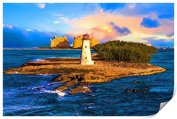 Bahamas Lighthouse with Resort Print by Darryl Brooks