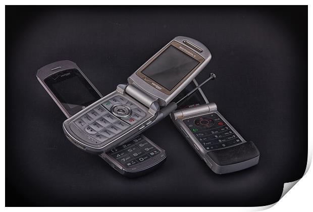 Three Flip Phones on Black Print by Darryl Brooks
