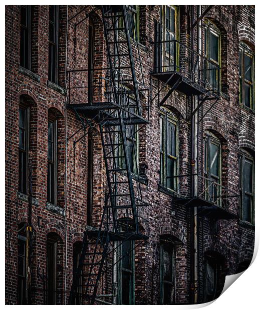 Wrought Iron Fire Escapes in Brick Alley Print by Darryl Brooks
