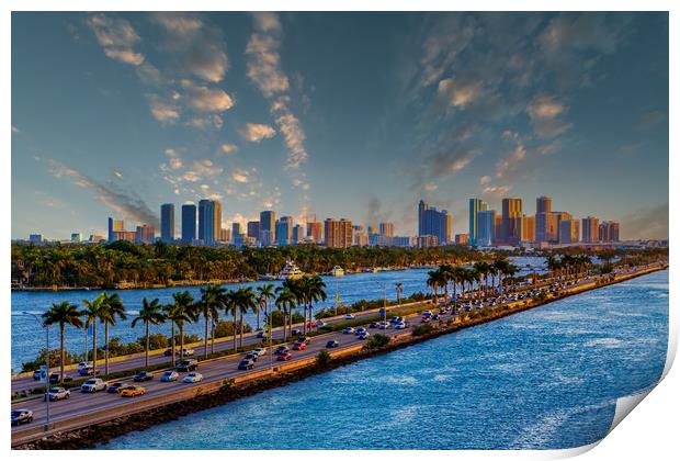 Leaving Miami for the Beach at Dusk Print by Darryl Brooks