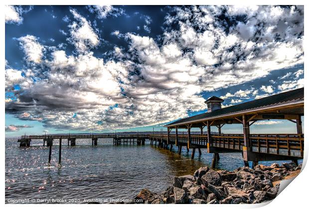 Pier Under Gathering Clouds Print by Darryl Brooks