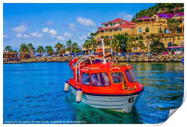 Orange Lifeboats Across Colorful Bay Print by Darryl Brooks