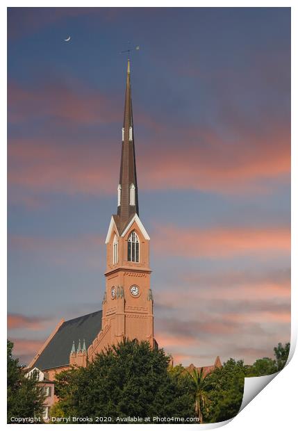 Red Stucco Steeple Rising in Early Morning Light Print by Darryl Brooks