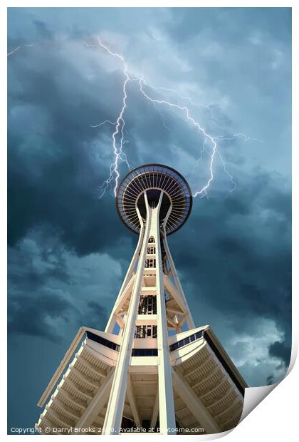 Space Needle Under Clouds Print by Darryl Brooks