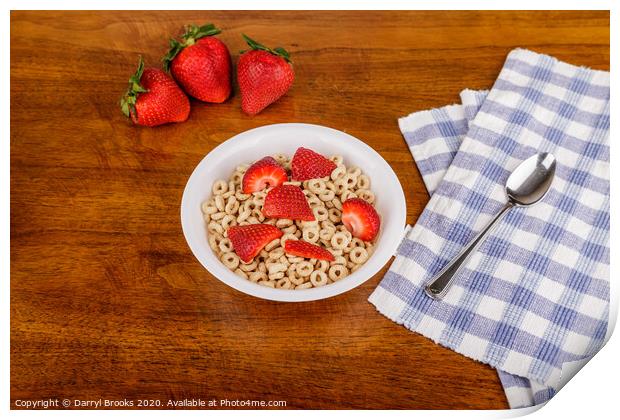 Toasted Oat Cereal and Strawberries on Table Print by Darryl Brooks