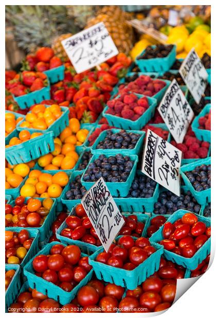 Tomatoes Blueberries and Raspberries Print by Darryl Brooks