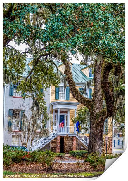 Flags on Traditional Southern Home in Savannah Print by Darryl Brooks